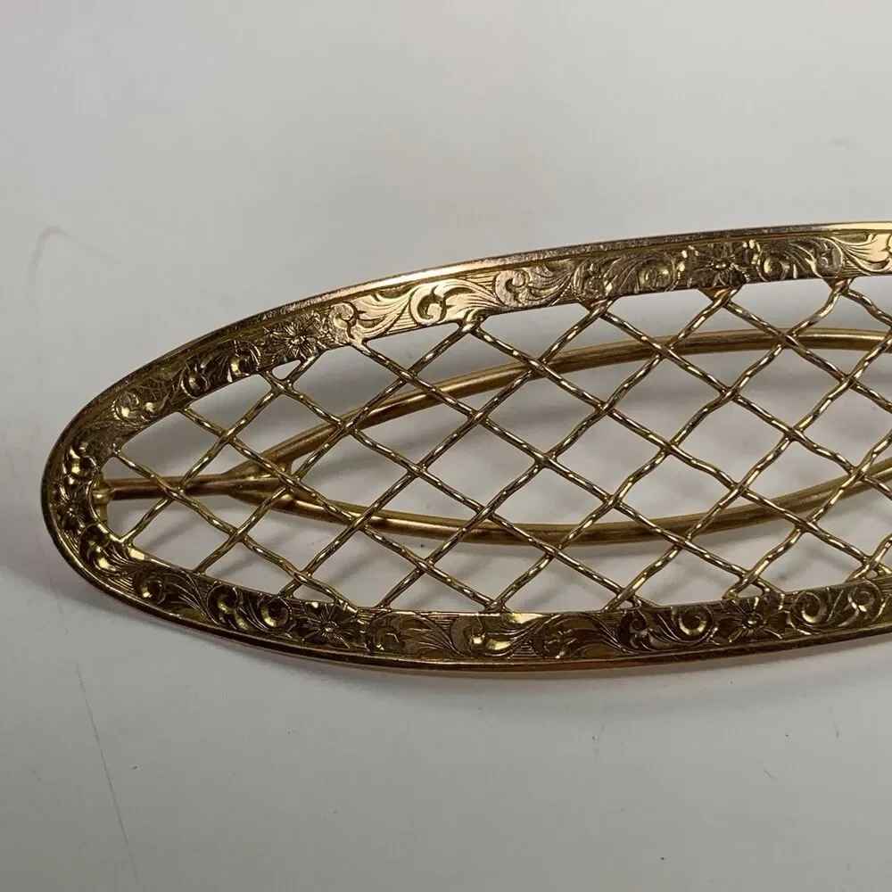 Antique 14k Gold Hair Barrette Victorian Edwardian 13 Grams Ornate Lattice 3.5”